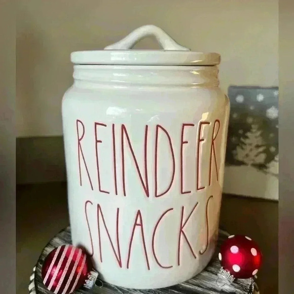 NEW Rae Dunn - REINDEER SNACKS - Fun Ceramic Canister with red letters - Picture 7 of 7